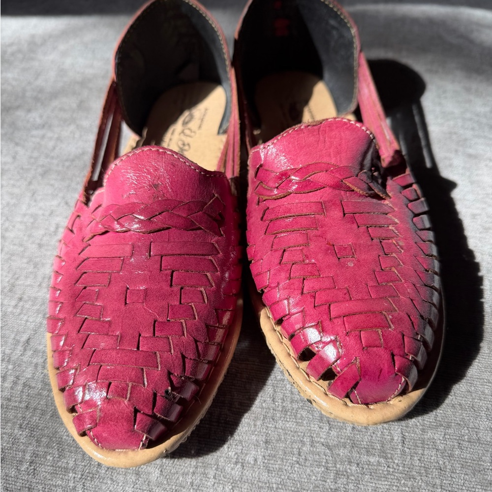 Handwoven Pink Women's Leather Huarache Loafers